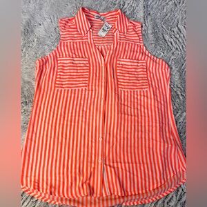 Express Vibrant Orange and White Striped Blouse